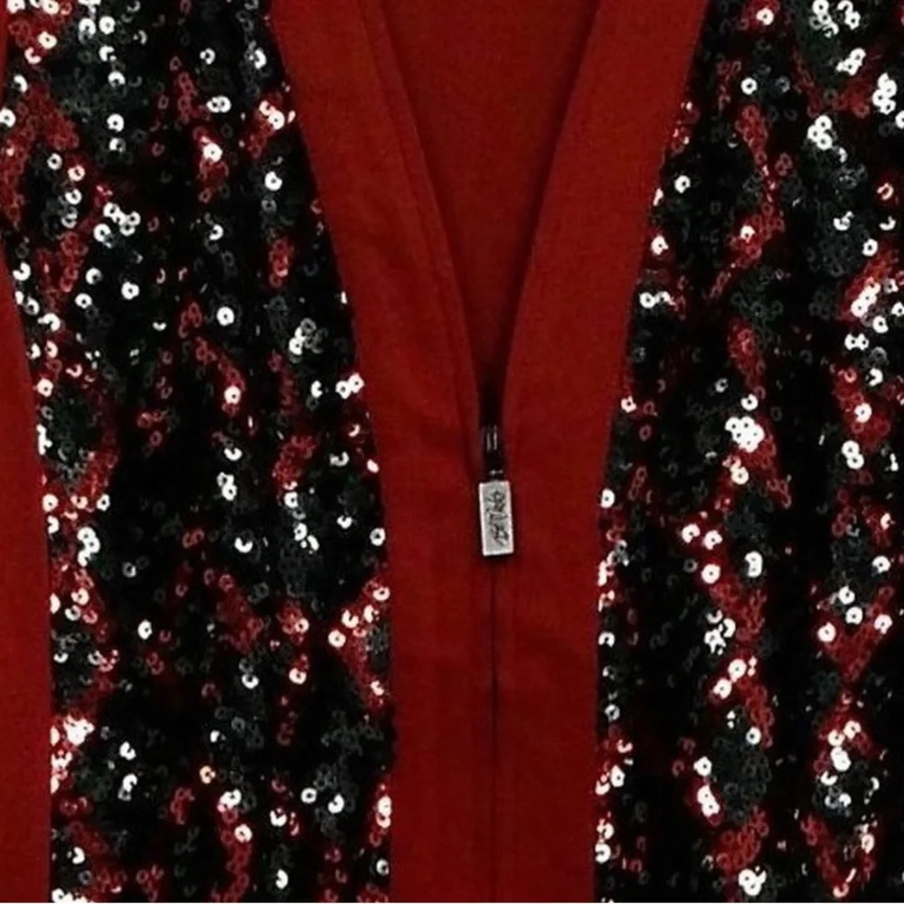 Bob Mackie | Wearable Art Sequin Zip Up Athleisure Track Scuba Glam Jacket